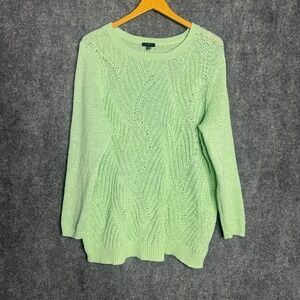 Talbots Plus Women 2X Green Knit Sweater Relaxed Pullover Casual Workwear‎ Comfy